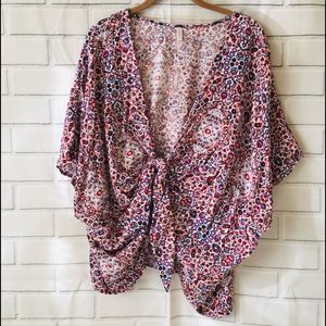 XHILARATION M/L knot tie cover up Top